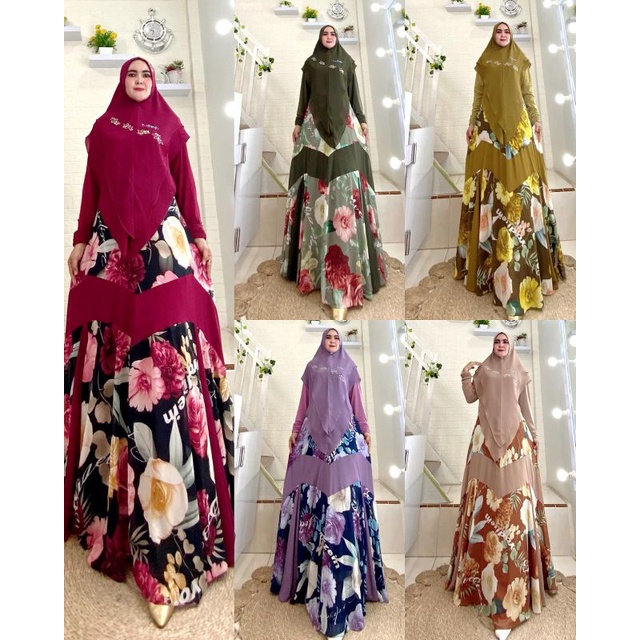 Dress Syahidah Premium by Yodizein Syar'i • Gamis Printing Set Khimar