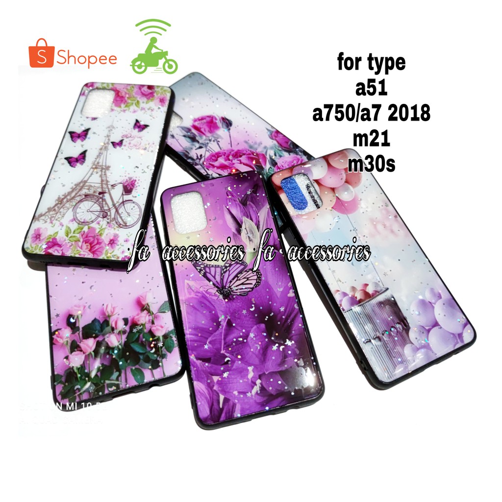 FA Soft case tpu bling casing samsung A51 A7 2018 A750 M21 M30S silicon hp motif flower butterfly