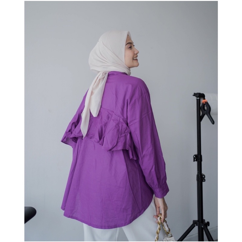 SEYHA - NINY KEMEJA REMPLE BLOUSE WANITA SHIRT PUTIH KEMEJA Lengan Panjang-Grape