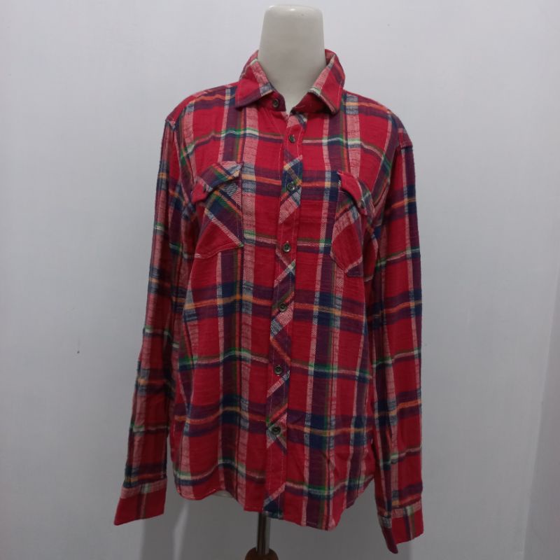 PRELOVED / THRIFT / SECOND KEMEJA FLANEL CEWEK / WANITA MERAH LIKE NEW SIZE M - L