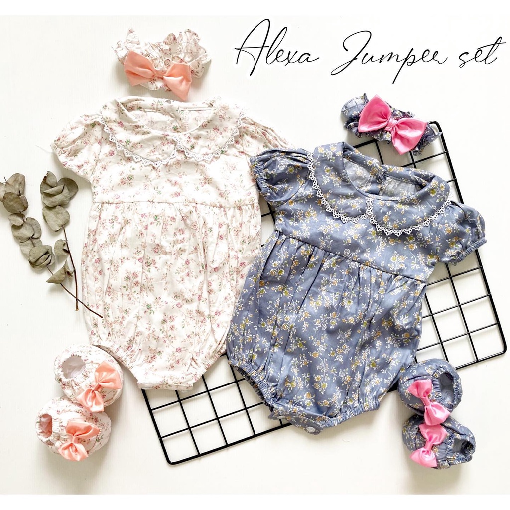 ALEXA / MICHA / GEMPITA LOVE sakura / CLARA TALITHA JUMPSUIT Baju setelan jumper rok bunga bandana sepatu pergi lucu fashion anak bayi perempuan-ALEXA putih