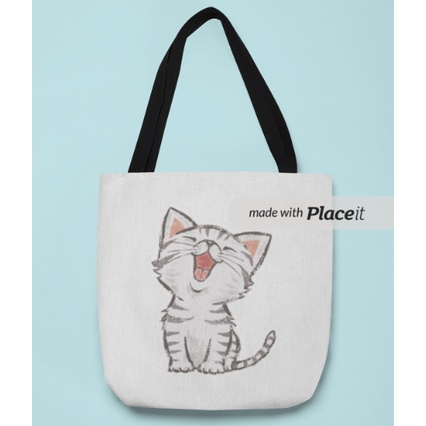 Tas Tote Bag Kanvas American Shorthair happy CAT