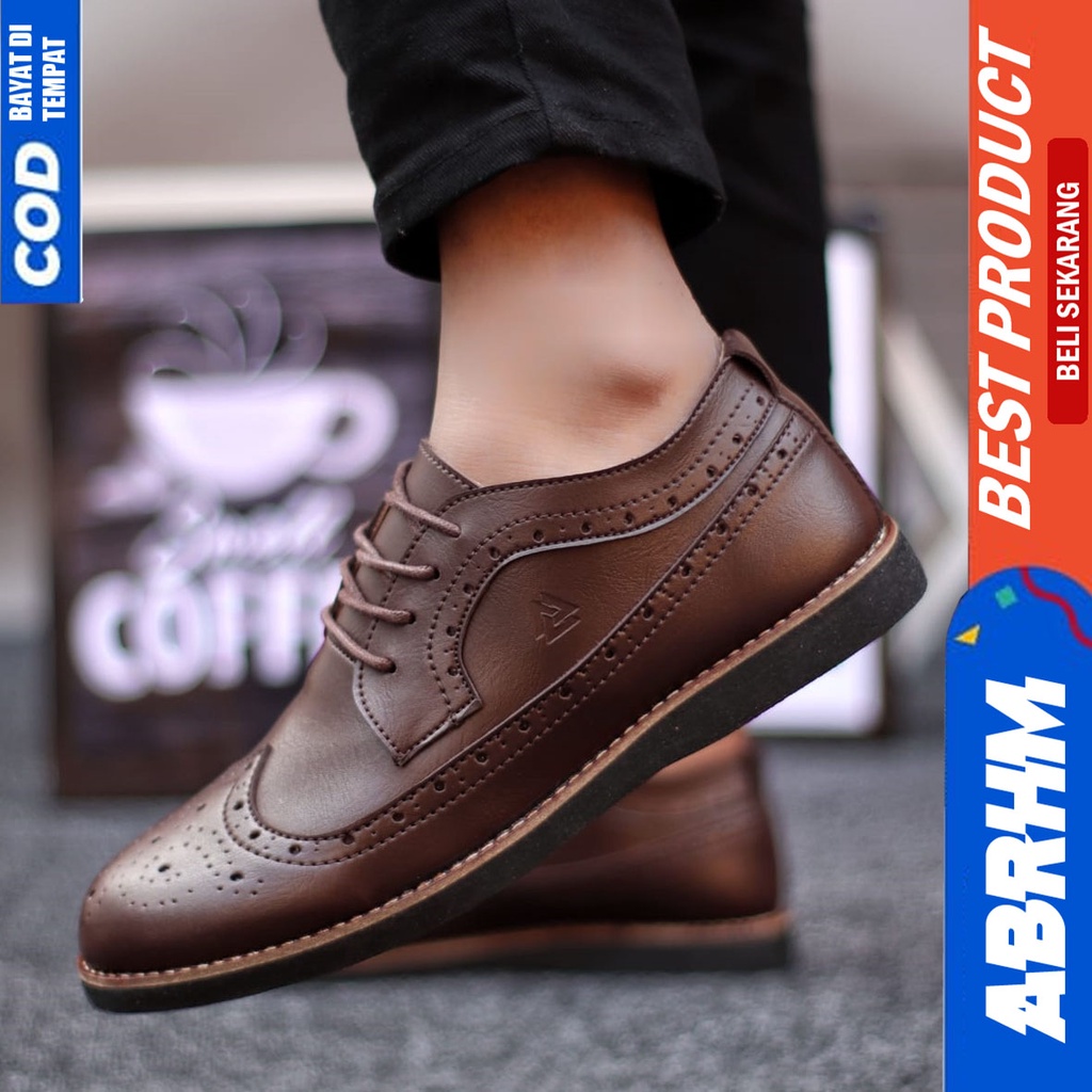 Sepatu Formal Kerja Pantopel Hitam Pria Original ABRHM SAGA