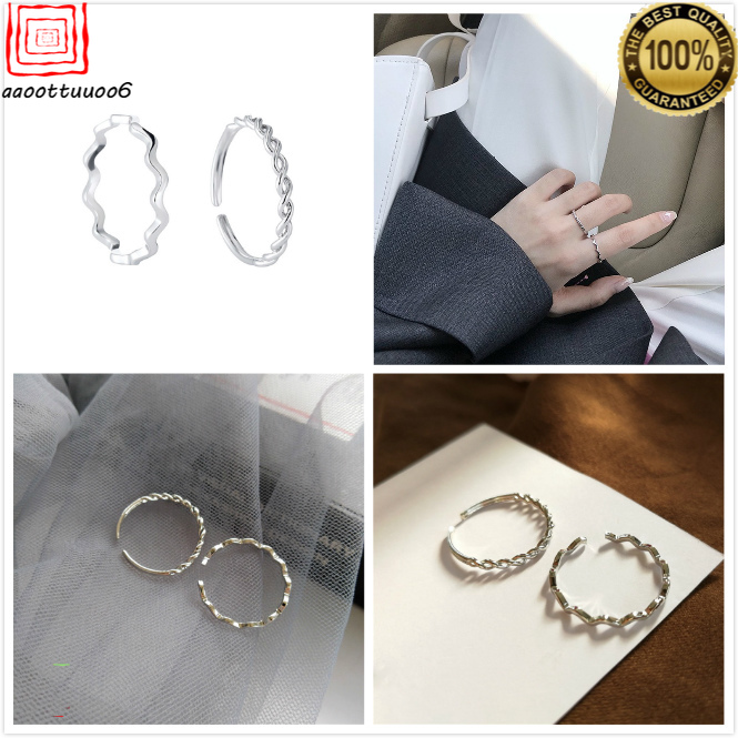 2 Pcs Set Cincin Terbuka Gelombang Korea A&amp;6