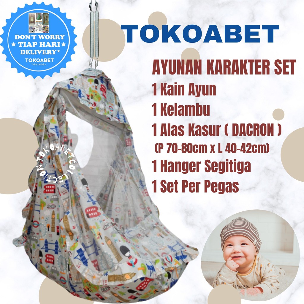 SET Ayunan Kain Karakter Manual Per Hanger Kelambu Alas Kasur Perlengkapan Tidur Bayi Baby Anak NEW VARIAN TOKOABET