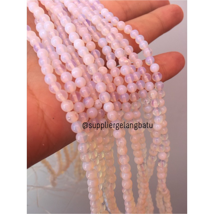 batu 4mm moonstone opalite akik tembus senter rencengan gelang kalung aksesoris stone bracelet etnik