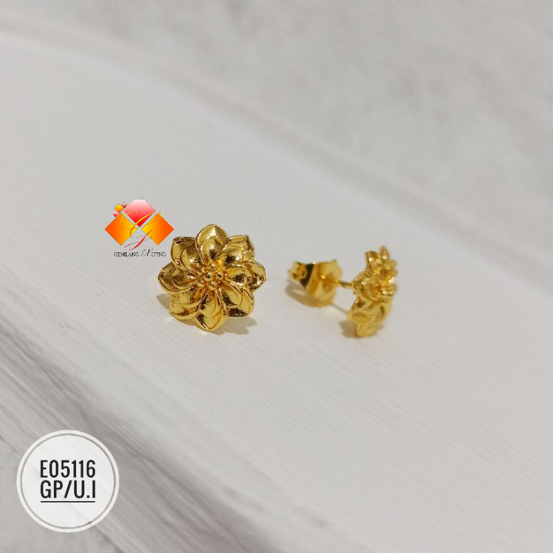 Anting dubai Rhodium Fashion Bunga warna gold E05116