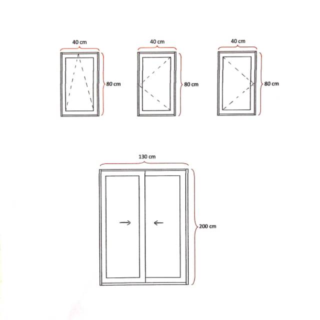 Jendela Sliding Aluminium Konsep Pintu 200x130 dan Jendela 80x40 3 unit