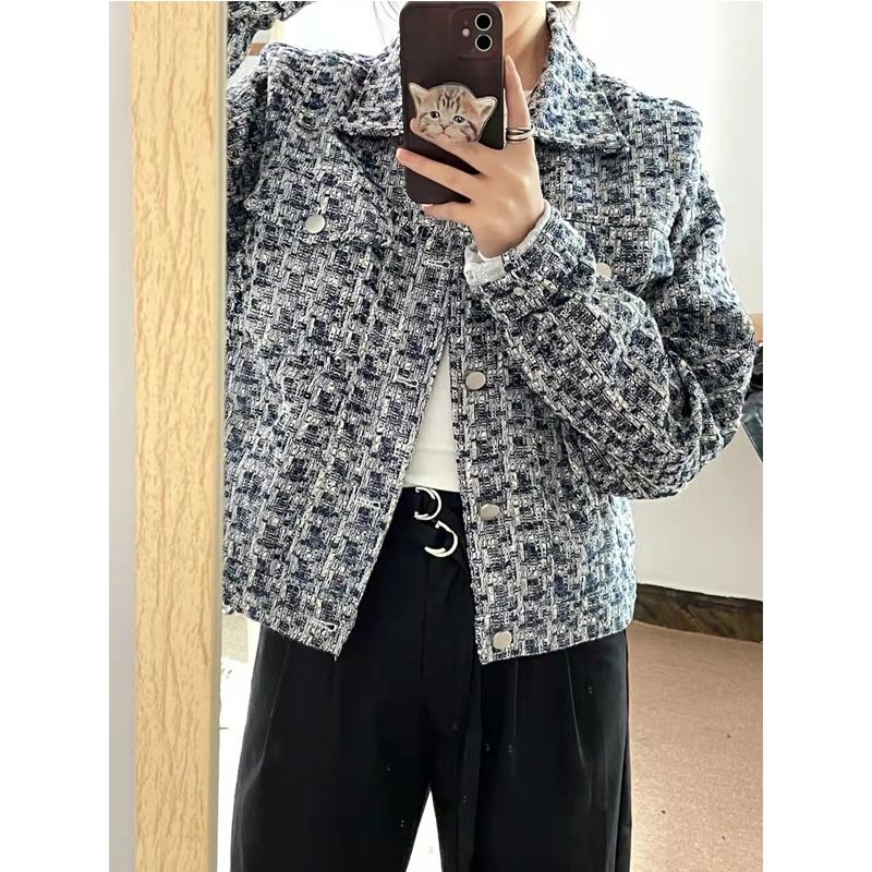 jaket korean style wanita small fragrance coat women s early spring and winter tweed lapel short top