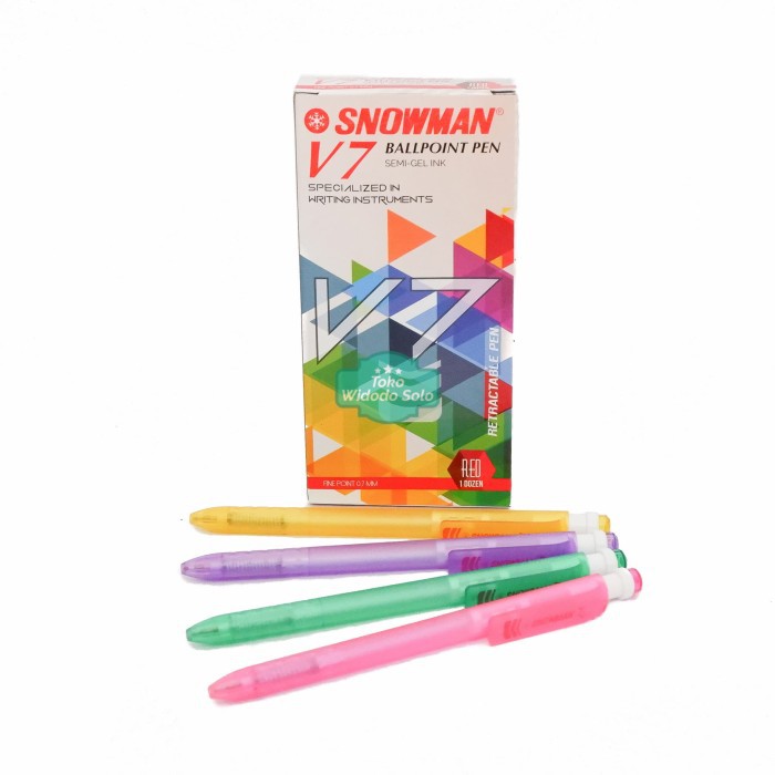 

SNOWMAN PULPEN V7 07 MM HITAM / PULPEN SNOWMAN V7 HITAM / BOLPEN SNOWMAN V7
