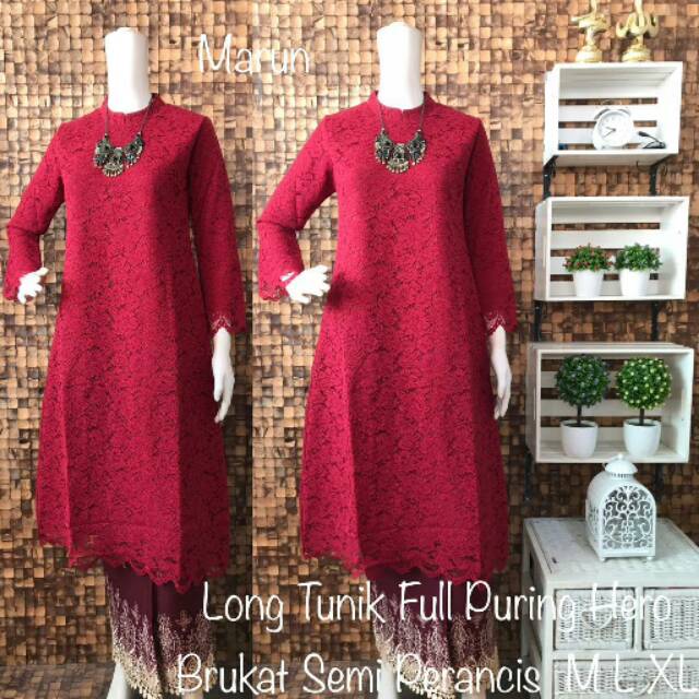Setelan brukat  (long tunik brukat + rok)