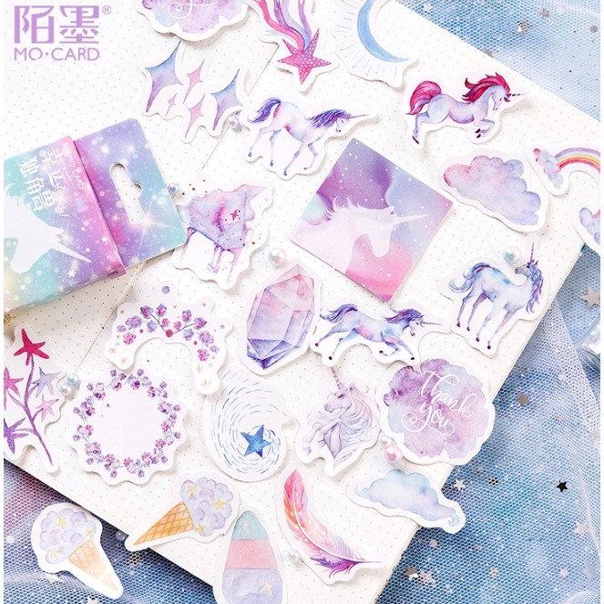 UNICORN SET DIY STICKER UNICORN DEKORASI SCRAPBOOK PLANNER DIARY (46pcs)