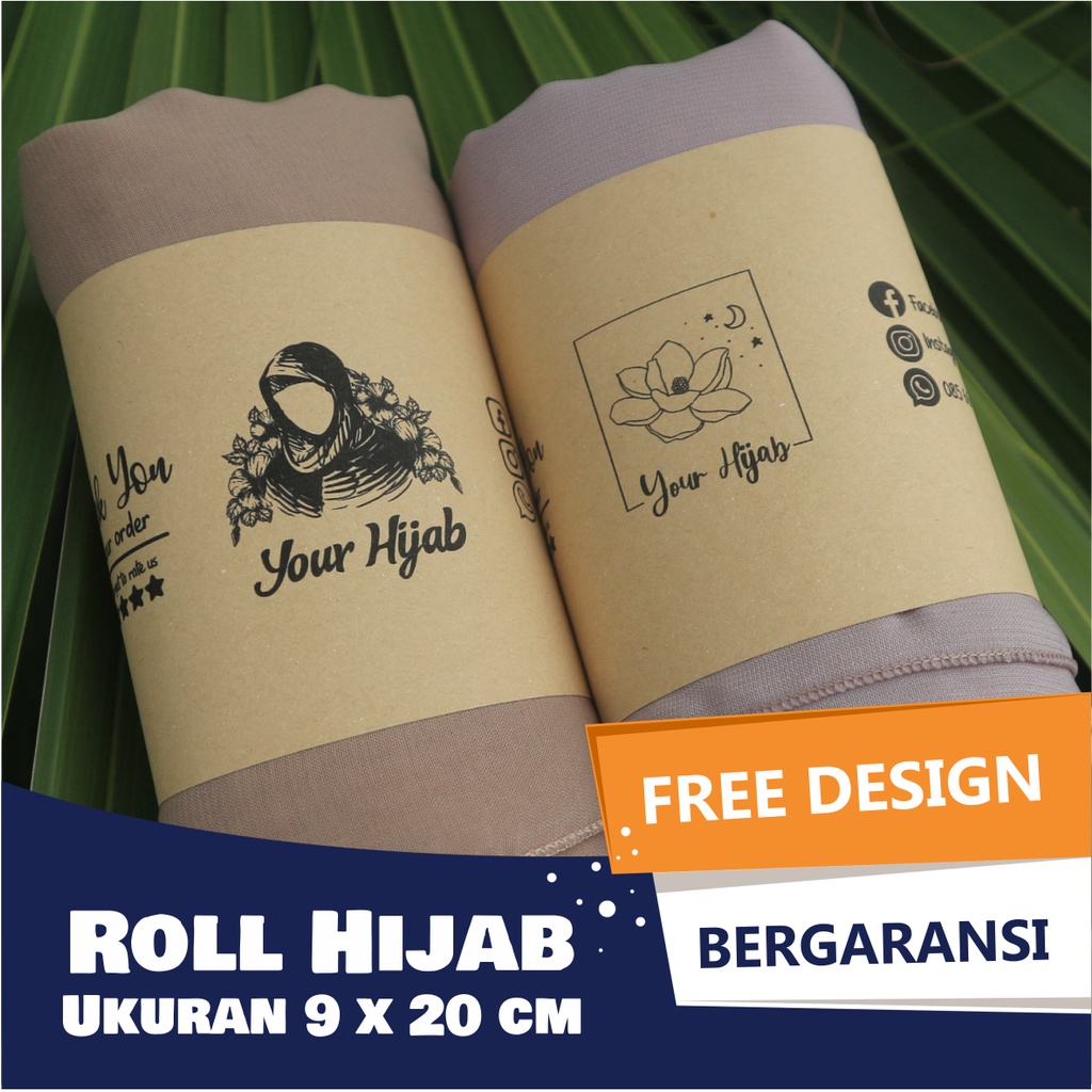 

Roll Roller Label Belt Pengikat Brand Merek Hijab Jilbab Kerudung Kertas Kraft 9 x 20 cm Custom Murah