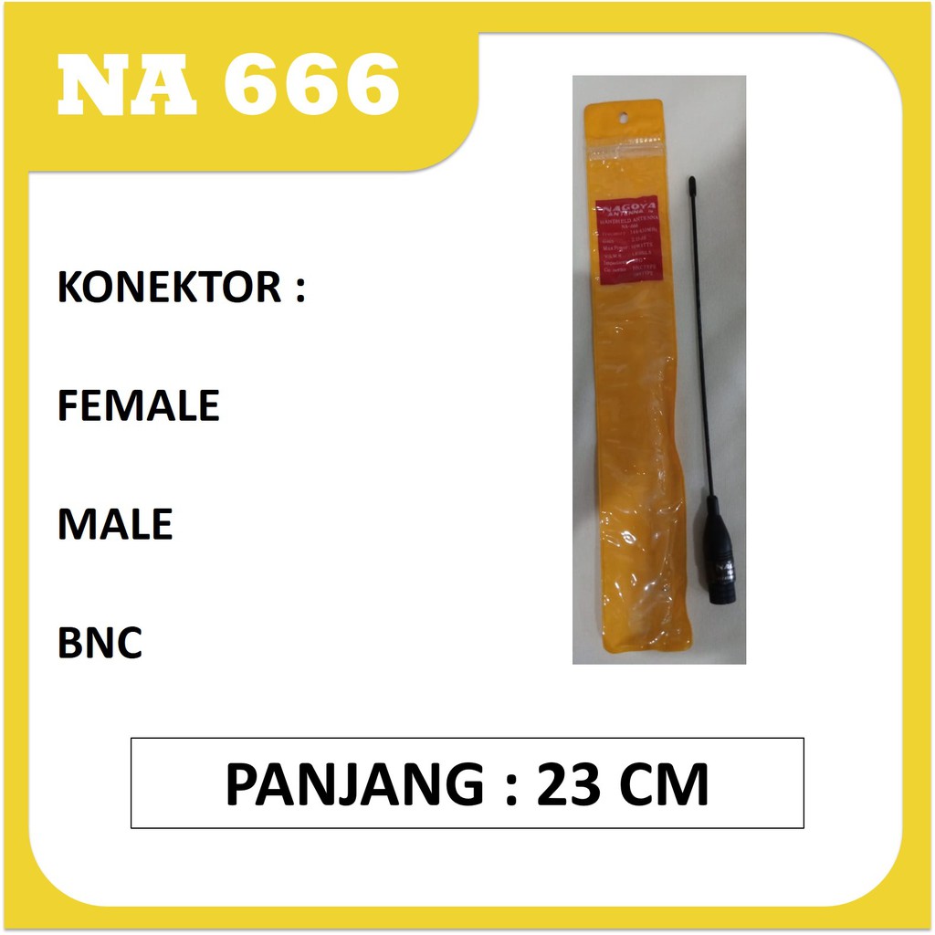 Antena buntut tikus pendek Nagoya NA 666, NA666 dualband panjang 23 cm female male bnc baofeng ht