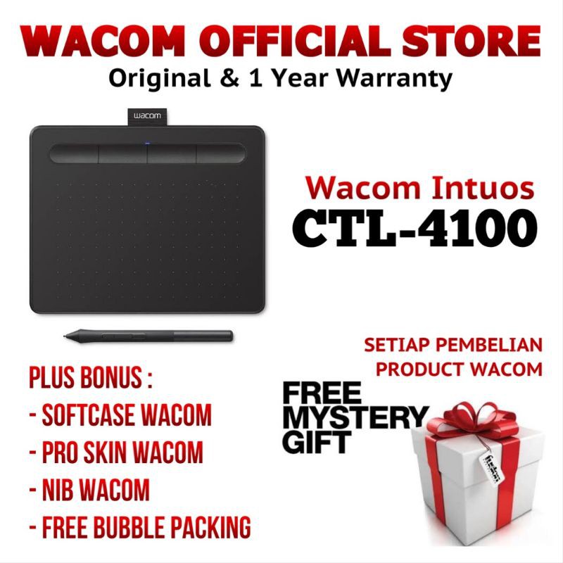 Wacom Intuos CTL-4100 4K Small Drawing Tablet [ WACOM OFFICIAL STORE SURABAYA ]