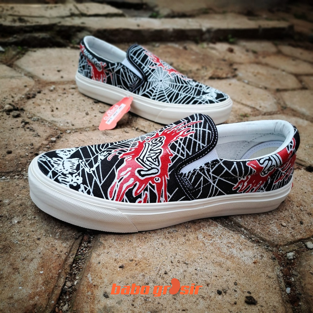 PROMO Sepatu Vans Slip On Black Spider | Sneakers Pria Wanita TOP Premium Import Quality, Kualitas Mewah, Harga Murah