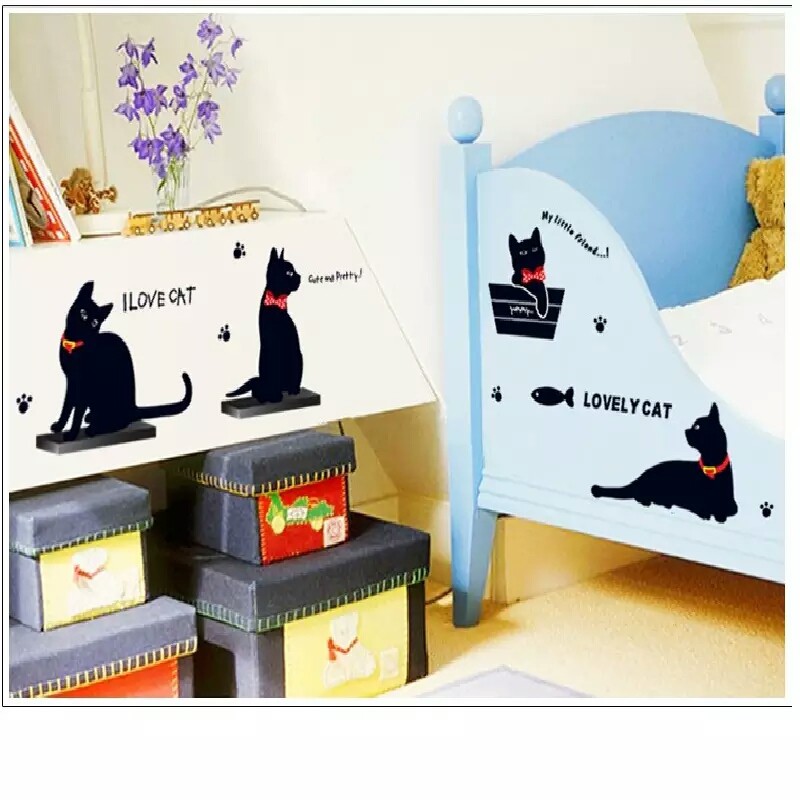 RELIZA WALL STICKER KUCING HITAM CAT KTTEN BLACK STIKER DINDING AY7157