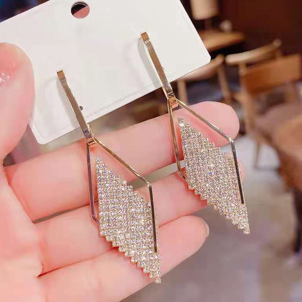 Hu Hu Hu Hu Hu Alat Bantu Pasang Kacamata♡ 1 Pasang Anting Tusuk Gantung Wanita Bentuk Belah Ketupat Hias Berlian Imitasi Berkilau Tahan Koruption Untuk Prom