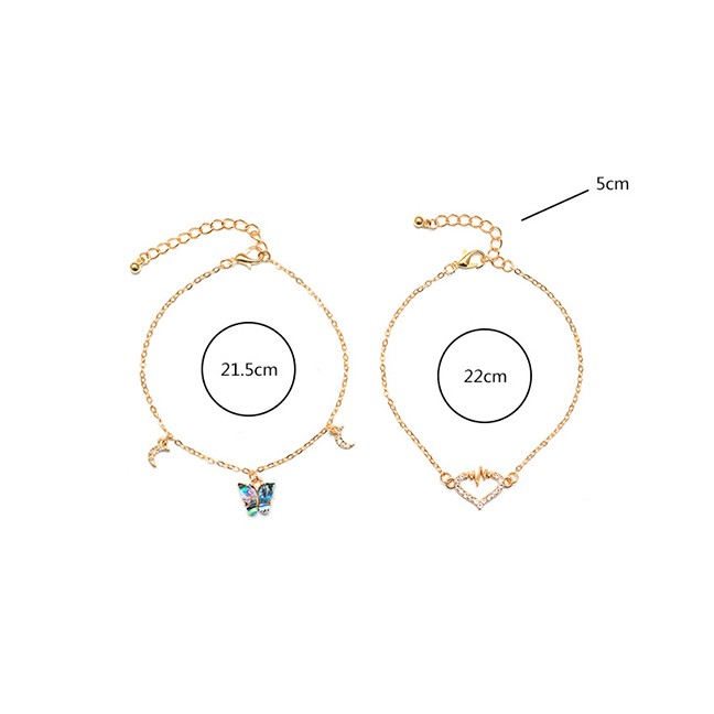 LRC Gelang Kaki Fashion Gold Color Moon Love Butterfly Diamond Multilayer Anklet K26975