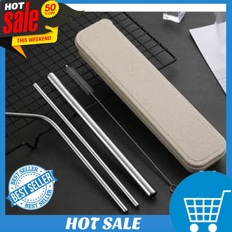 Set Sedotan Stainless Stenlis Steel Free Sikat Sedotan Perlengkapan Traveling Travelling Reusable Straw Steril Ramah Lingkungan Souvenir Sedotan Boba  Lurus Bengkok Premium Termurah