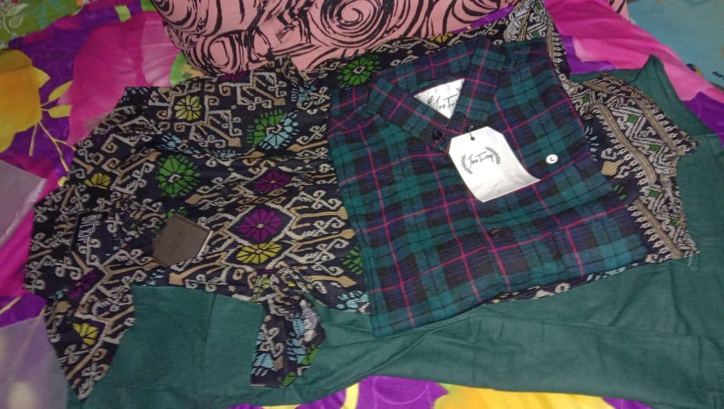 Freypv 7096 Short Batik Black Blue Green M-xl Kemeja Batik