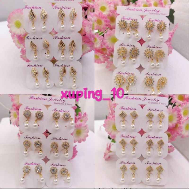 Grosir 1 Lusin Anting jepit mutiara dewasa xp gold, model random, ATG04.