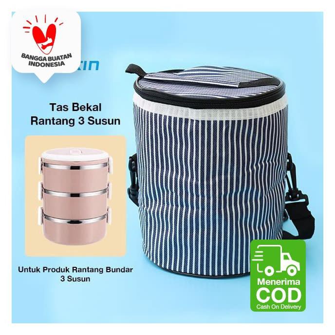 TAS KOTAK BEKAL RANTANG 3 SUSUN MODEL BULAT TAS BEKAL LAUCH BAG