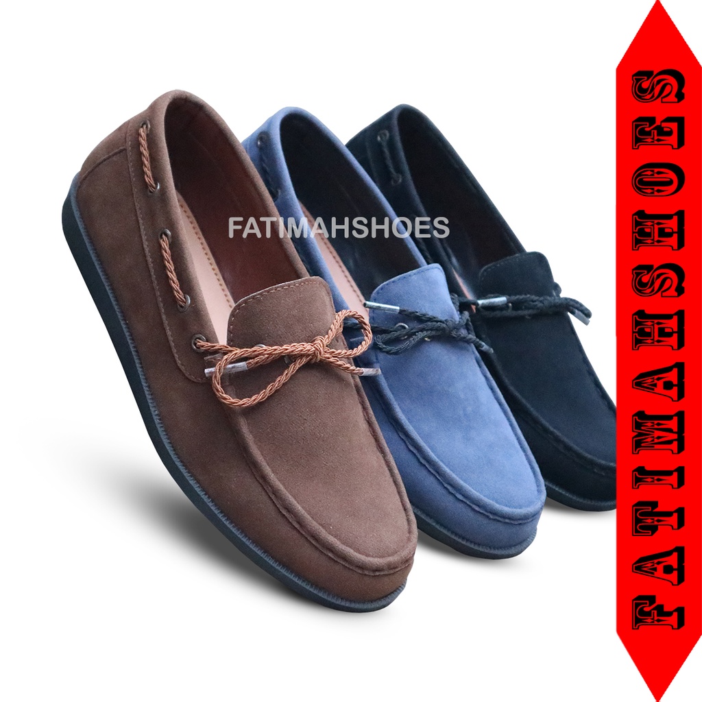 HF x OZZY Sepatu Slip On Pria Slop Pria Kasual Kulit Sintetis Hitam Coklat Nevy