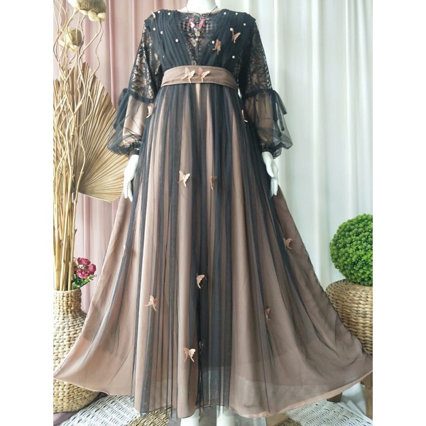 Gamis Pesta Mewah Jumbo Viona Dress Gamis Ceruty Baby Doll Full Furing Terbaru