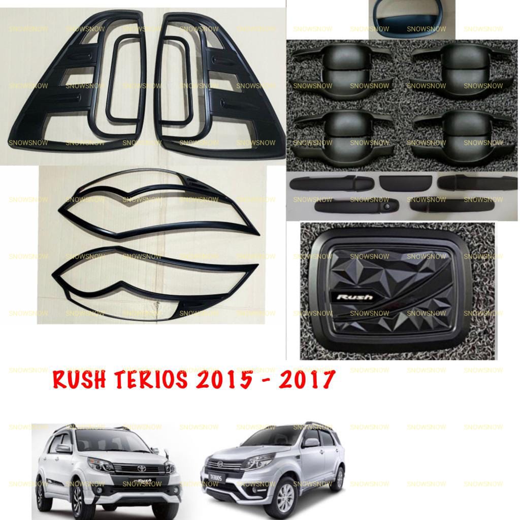 Paket Garnish Depan Belakang Outer Handle Tank Cover New Rush Terios 2015 2017 Hitam Chrome