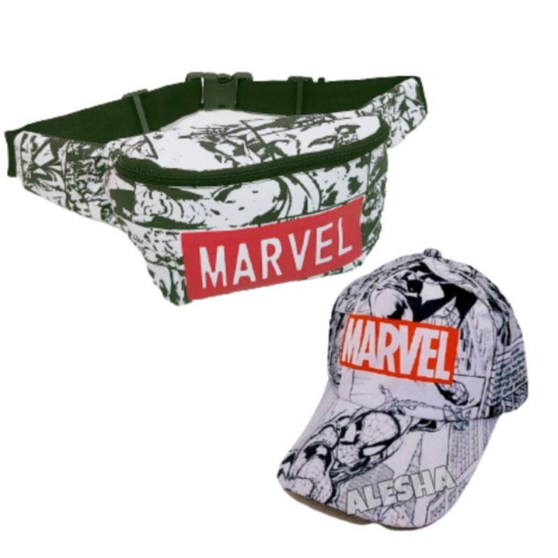 Tas selempang waistbag anak laki-laki canvas karakter batman 2in1 - tas + topi