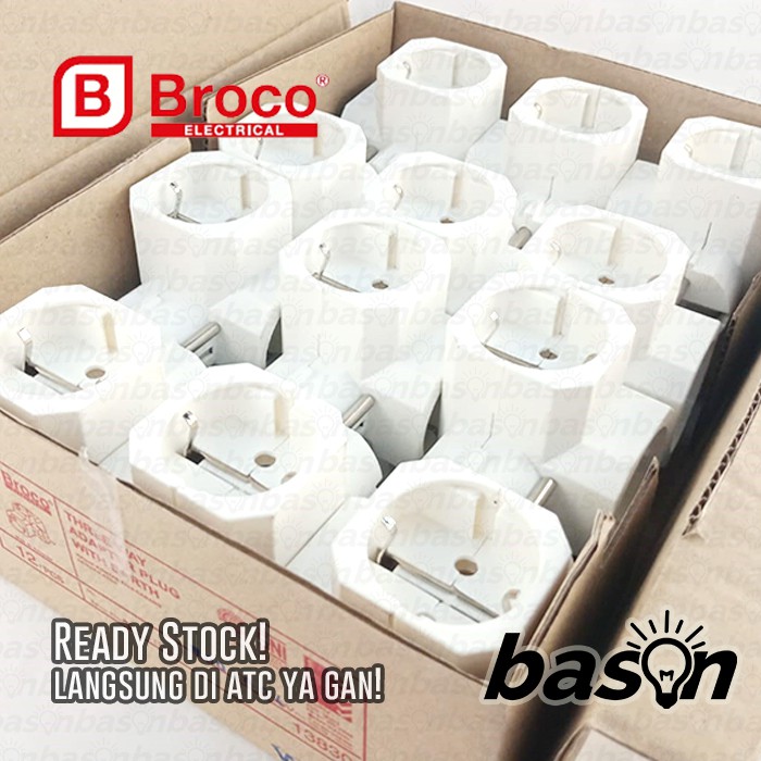 BROCO 13830 STD 3-Way Adapter Plug White - Steker T Arde