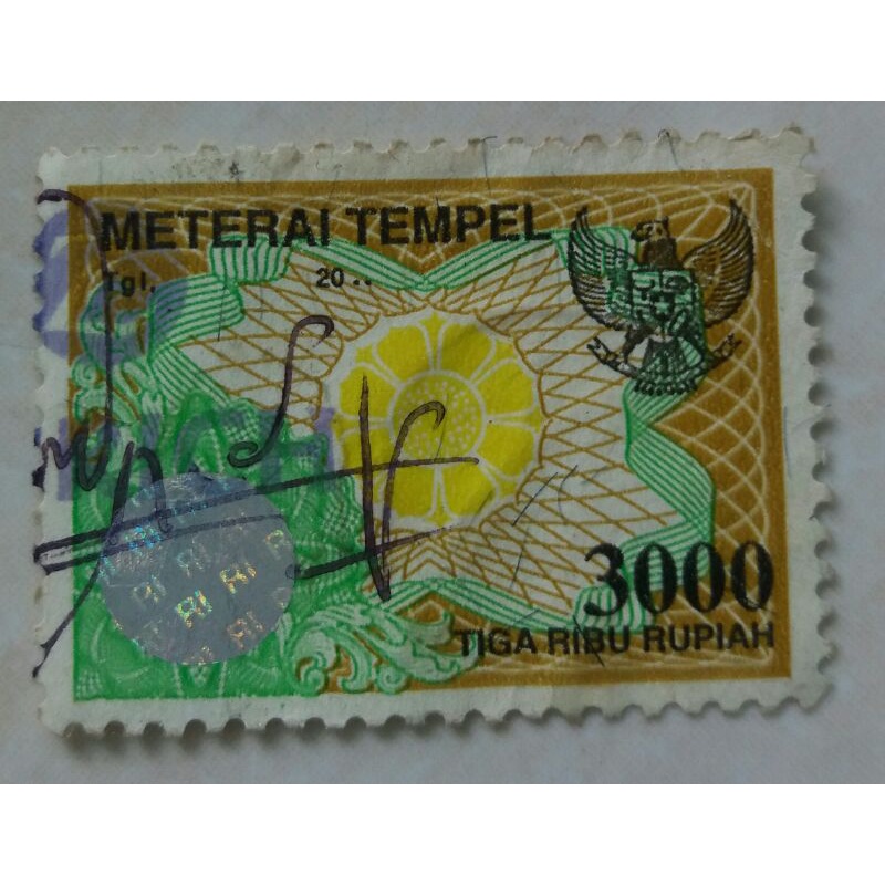 Materai Meterai Tahun 2000 - 2002 Nominal 3.000 Rupiah Used