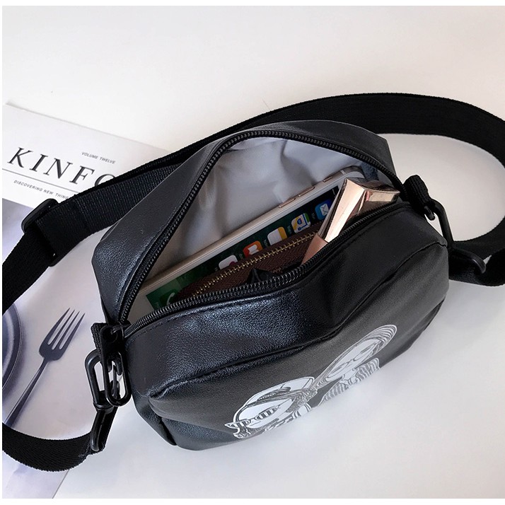 LJY27 Tas Wanita Korea Selempang Leather Shoulder Bag Hitam Putih Black White TKM