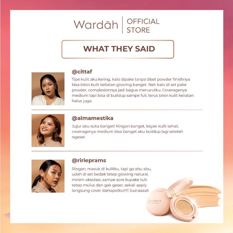 Wardah Colorfit Perfect Glow Cushion SPF 33 PA++/ WARDAH BEDAK TAHAN 12 JAM