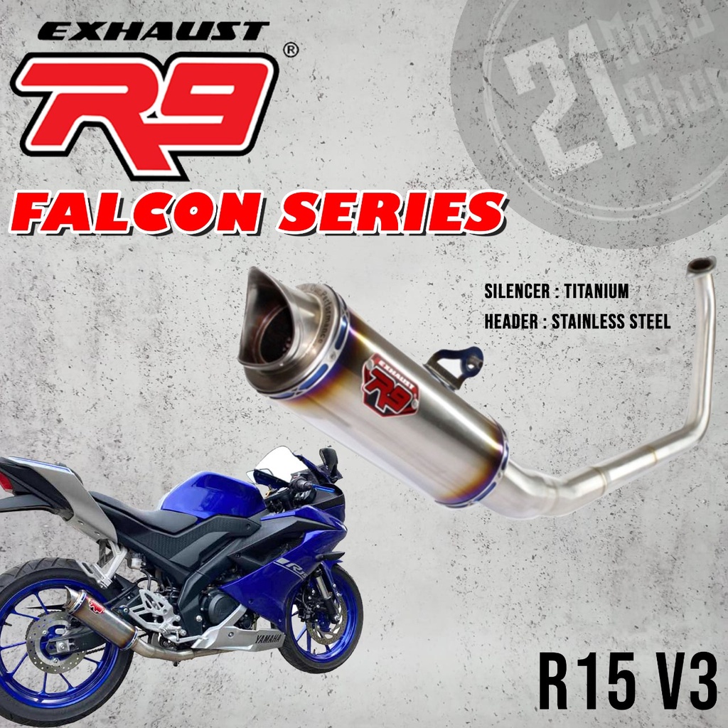 Knalpot R9 Falcon Series R15 V3 Titanium SS Original Full System