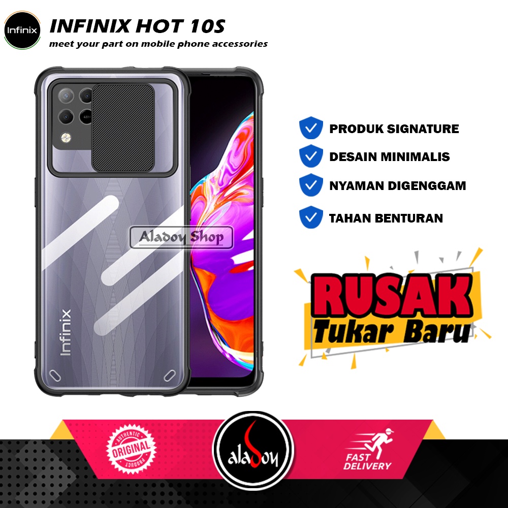 Case Infinix Hot 10S Armor Slide Transparent Premium Casing