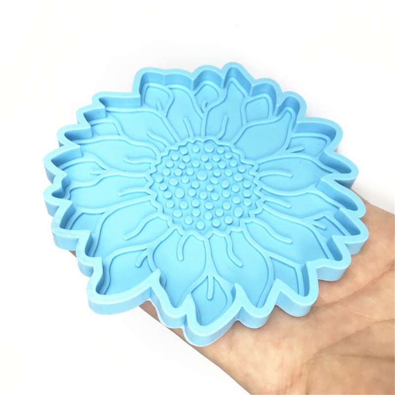 Glitter Handcraft Decoration Sunflower Coaster Epoxy Resin Mold Cup Mat Silicone Mould