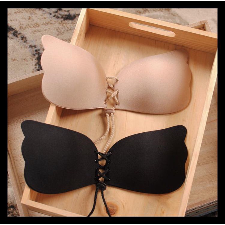 Bra Push Up Cup A B C Beige Black Tempel Backless Tanpa Tali Invisible - Cup A, Beige