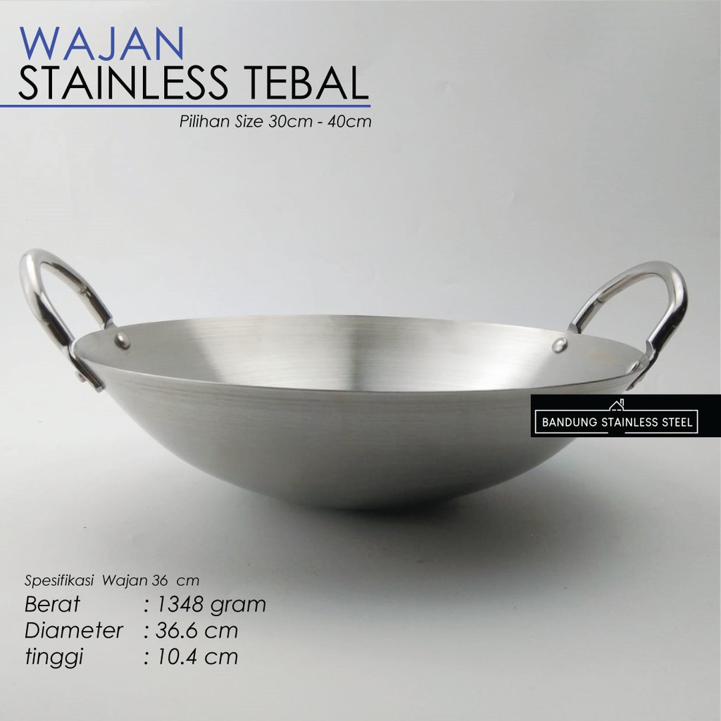 Wajan Penggorengan Stainless Steel Tebal Wok Kuali Goreng 36cm 38cm 40cm