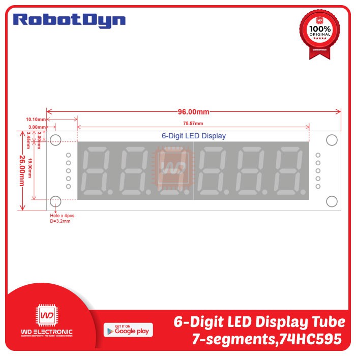 RobotDyn 6 Digit LED Display Tube 7 segments 0.56 inch 74HC595