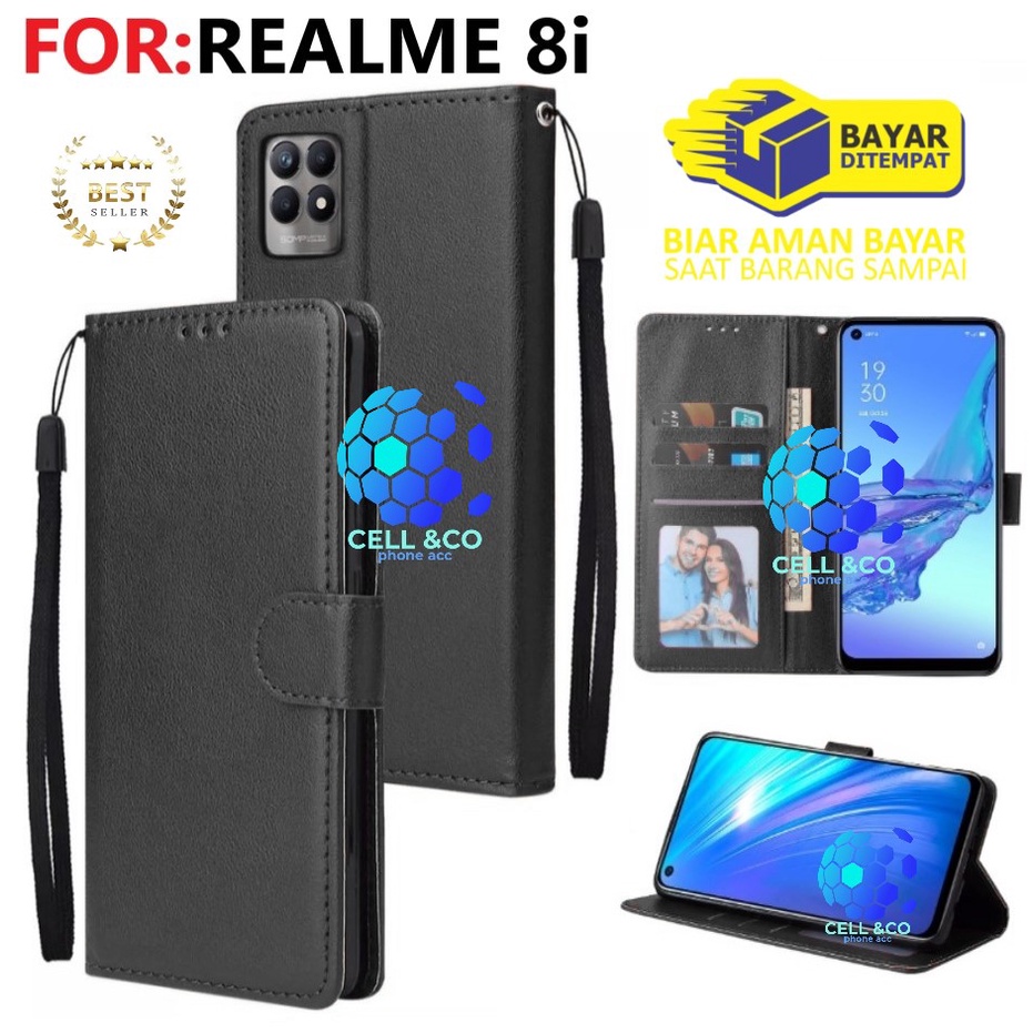 NEW REALME 8i CASE FLIP LEATHER WALLET PREMIUM FLIP CASE BUKA TUTUP KESING HP CASING FLIP CASE WALLET REALME 8i