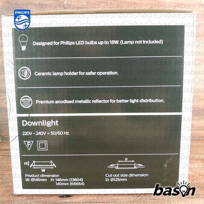 PHILIPS DOWNLIGHT 13804 Glass Recessed Nickel | Rumah Lampu E27 125mm dengan Kaca