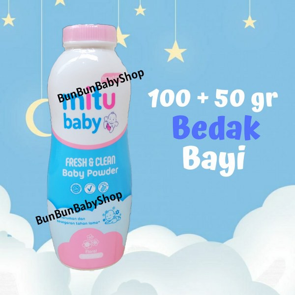 MITU Fresh &amp; Clean Baby Powder Bedak Bayi Perlengkapan Mandi New Born Murah 100 + 50 gr Perawatan