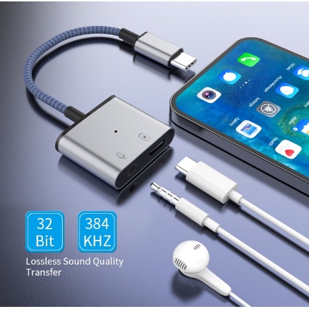 Splitter Type C to Jack 3.5mm and Type C 30W Headset Charger Audio Jack Adaptor SAMSUNG OPPO VIVO HANDPHONE XIAOMI