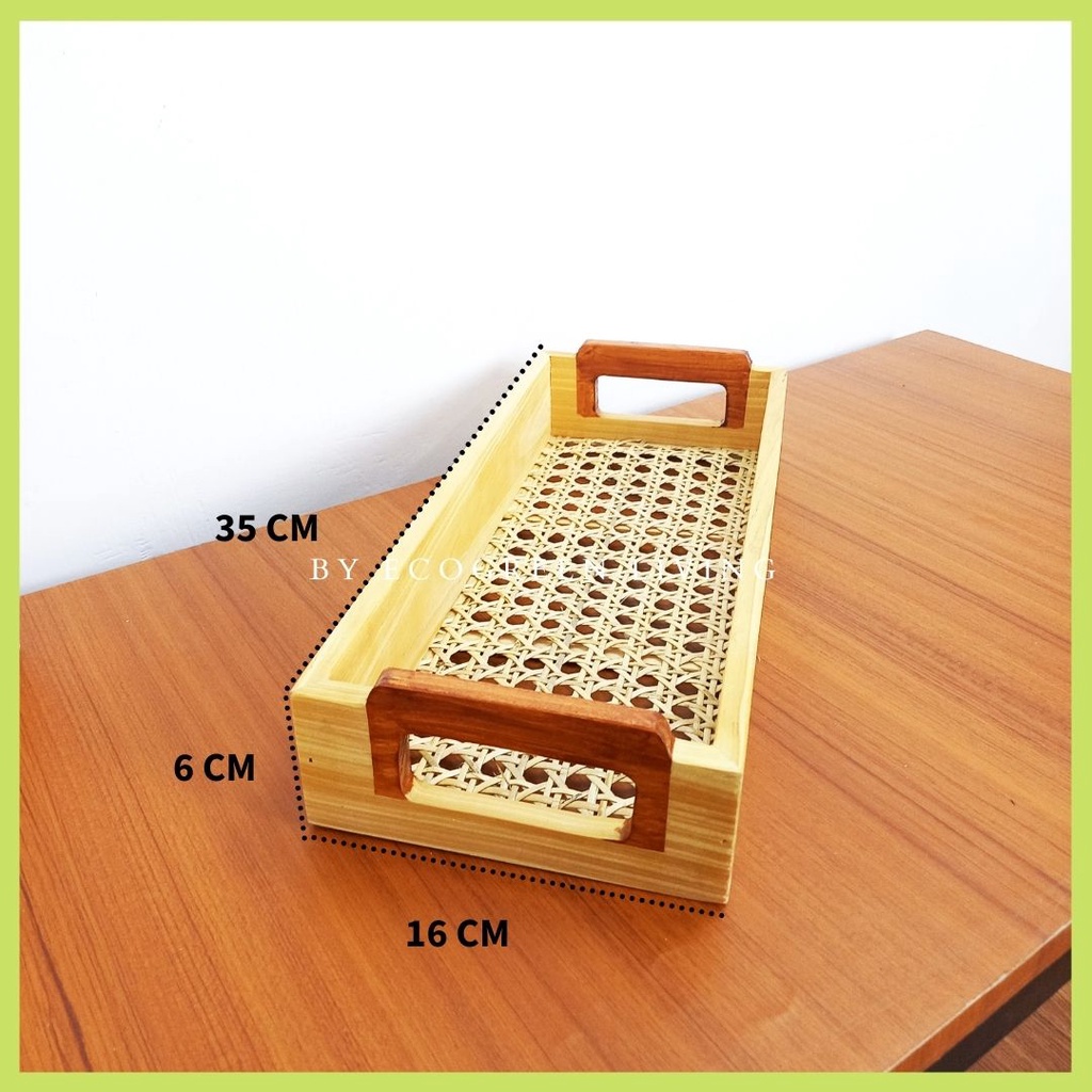 TRAY / BAKI HOMEDECOR NAMPAN AESTHETIC WOODEN MINI ROTAN WEBBING NEW PRODUCT