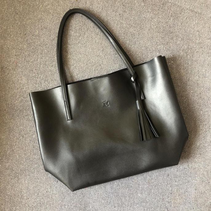 black leather tote bag