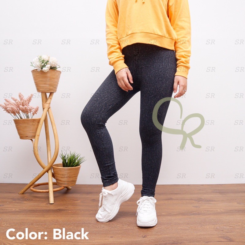 Legging Jeans Legging Import Wanita Denim Polos Panjang Basic Stretch