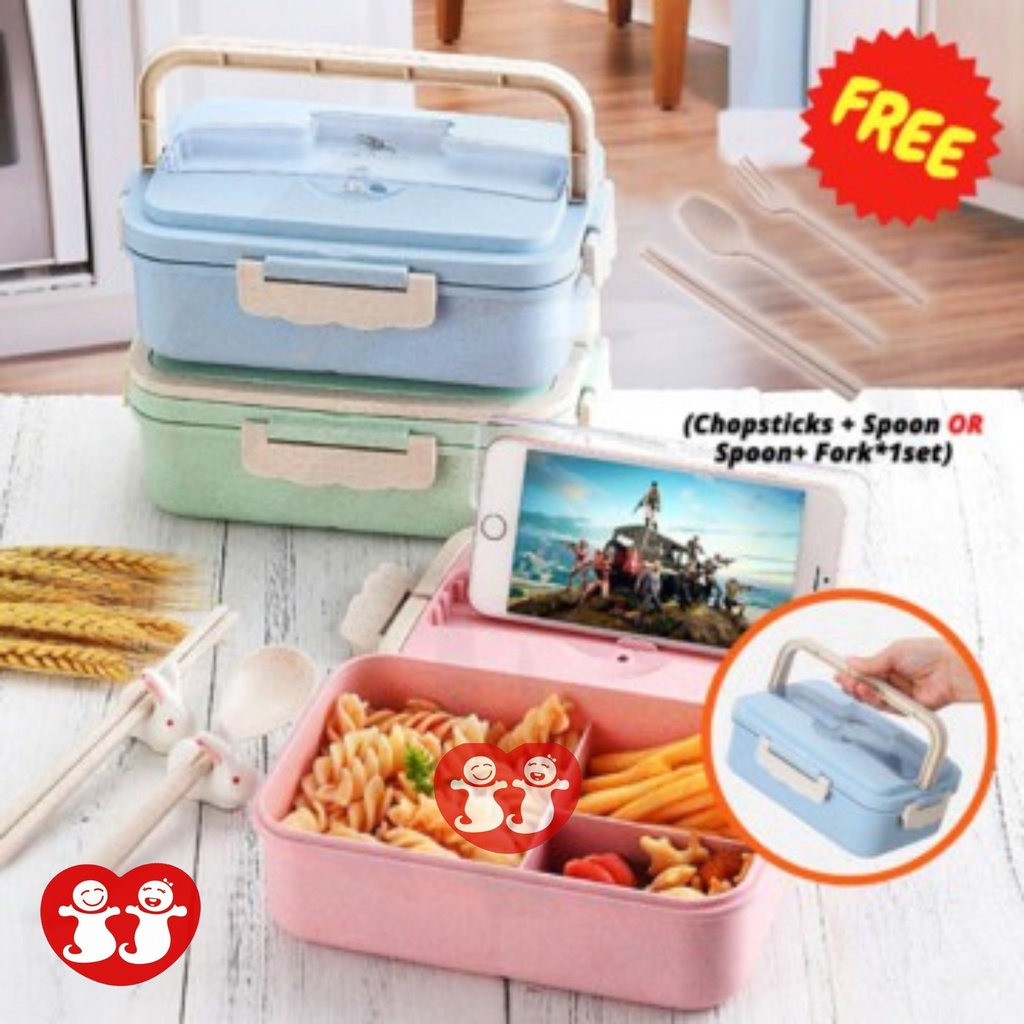 Lunch Box Kotak Makan Jerami Gandum Wheat Tempat Bento Alat Sendok