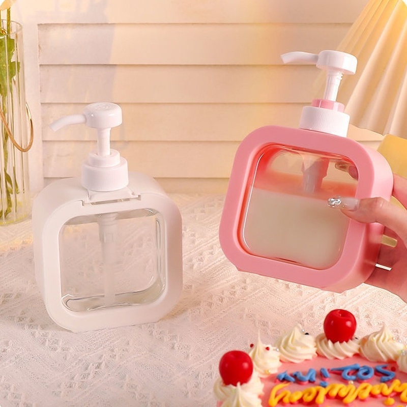 Botol Hand Sanitizer / Shampoo / Sabun Mandi / Kosmetik Bentuk Kotak Bahan Plastik Transparan 500ml